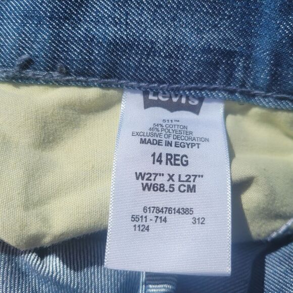 Levi's 511 Boy's's Blue Cotton Solid Stretch Mid Rise Straight Leg Jeans Size 14 - Picture 8 of 12